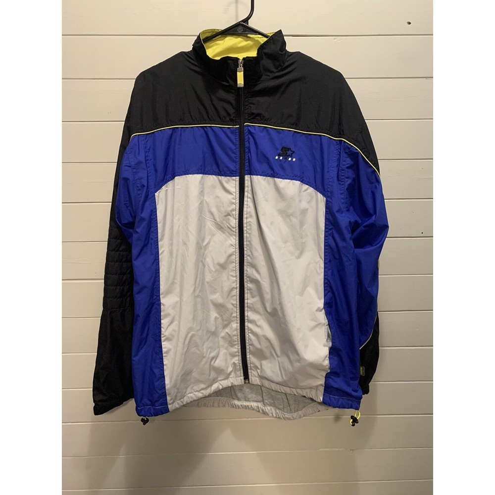 Vintage STARTER Windbreaker Zippered Color Block Jacket Black & Blue Medium